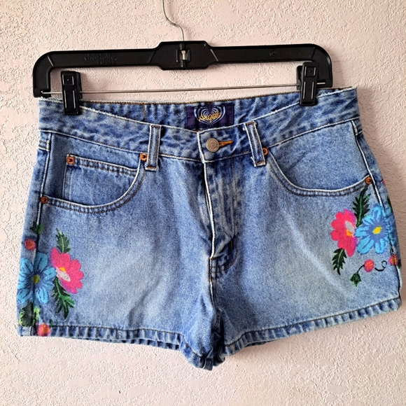 Angels Pants - Angels Blue Jean Shorts with Floral Paint Design